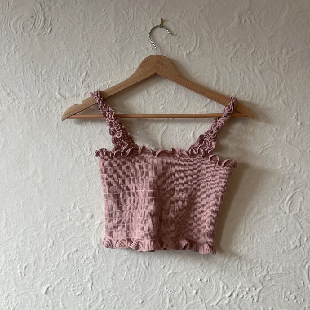 Reformation Dusty Pink Ruffled Crop Top